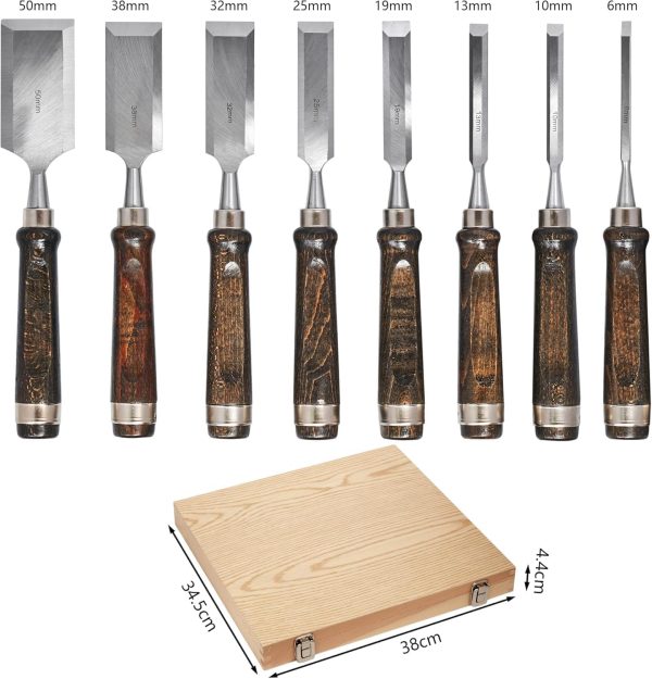 10 Pieces Wood Chisels Set with Honing Guide & Sharpening Stone for Woodworking Wood Carving Tools Kit with Wooden Box for Beginners and Professionals(Black Walnut) - Image 2