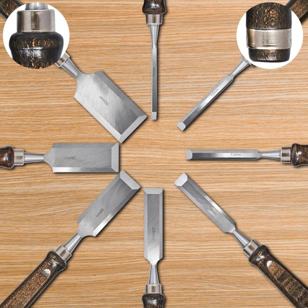 10 Pieces Wood Chisels Set with Honing Guide & Sharpening Stone for Woodworking Wood Carving Tools Kit with Wooden Box for Beginners and Professionals(Black Walnut) - Image 4