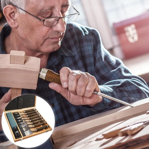 10 Pieces Wood Chisels Set with Honing Guide & Sharpening Stone for Woodworking Wood Carving Tools Kit with Wooden Box for Beginners and Professionals(Black Walnut) - Image 6