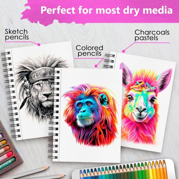 Artisto 5.5X8.5” Premium Sketch Book Set, Pack of 3 (300 Sheets), 68lb (100gsm), Spiral Bound, Acid-Free Drawing Paper, Perfect for Most Dry Media - Image 2