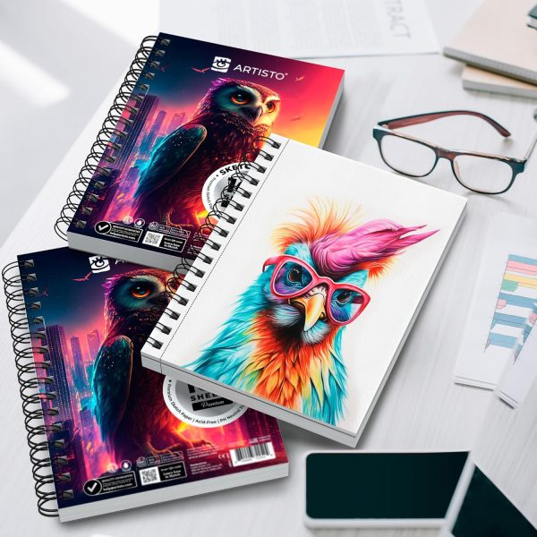 Artisto 5.5X8.5” Premium Sketch Book Set, Pack of 3 (300 Sheets), 68lb (100gsm), Spiral Bound, Acid-Free Drawing Paper, Perfect for Most Dry Media - Image 5