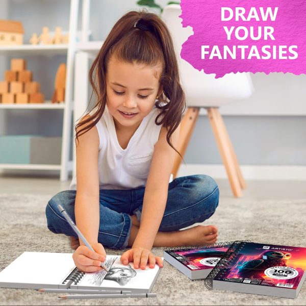 Artisto 5.5X8.5” Premium Sketch Book Set, Pack of 3 (300 Sheets), 68lb (100gsm), Spiral Bound, Acid-Free Drawing Paper, Perfect for Most Dry Media - Image 6