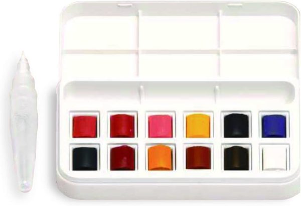 Winsor & Newton Cotman Half Pan with 12 Colors Water Brush - Image 2