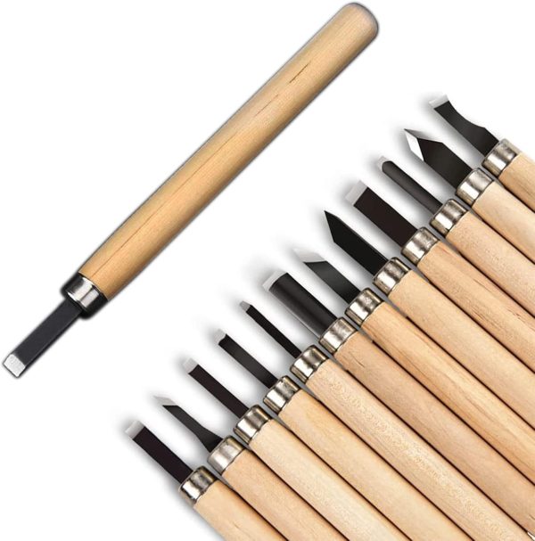 Wood Carving Tools Kit-Premium12pcs SK5 Hand Carving Tools Set,Professional Carving Kits for Beginners, Perfect Carving Knife Set for Carving Wood,Erasers (Wood Carving Tools Kit（12pcs）)