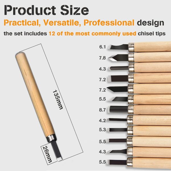 Wood Carving Tools Kit-Premium12pcs SK5 Hand Carving Tools Set,Professional Carving Kits for Beginners, Perfect Carving Knife Set for Carving Wood,Erasers (Wood Carving Tools Kit（12pcs）) - Image 2