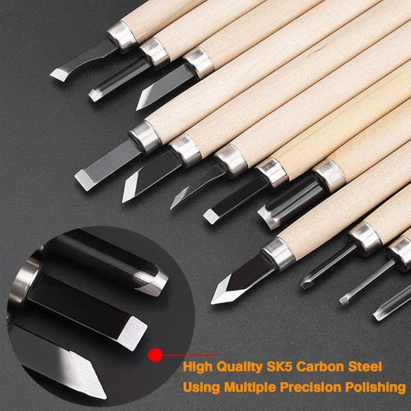 Wood Carving Tools Kit-Premium12pcs SK5 Hand Carving Tools Set,Professional Carving Kits for Beginners, Perfect Carving Knife Set for Carving Wood,Erasers (Wood Carving Tools Kit（12pcs）) - Image 3
