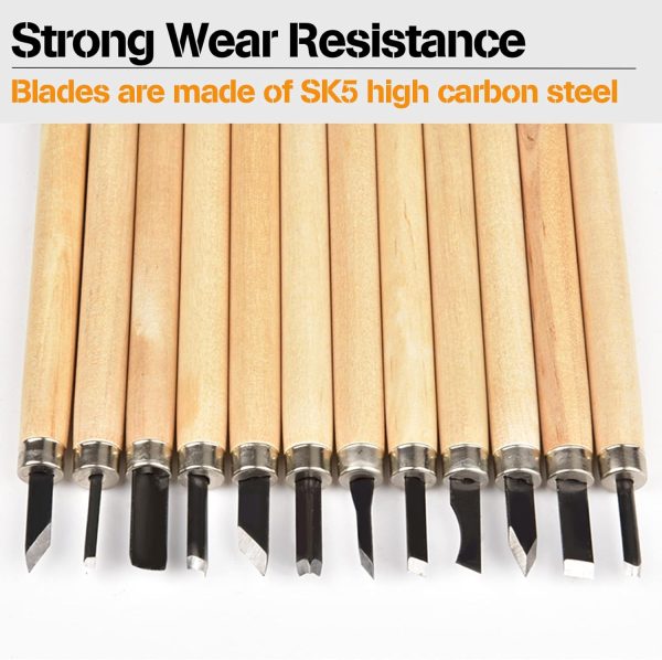 Wood Carving Tools Kit-Premium12pcs SK5 Hand Carving Tools Set,Professional Carving Kits for Beginners, Perfect Carving Knife Set for Carving Wood,Erasers (Wood Carving Tools Kit（12pcs）) - Image 6